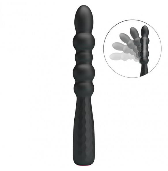 MR PLAY - Vibrating Beaded Anal Plug Wand (Chargeable - Black)